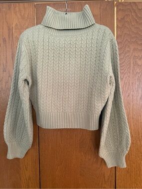 WeWoreWhat Cropped Cable Turtleneck Sweater - Sage Green